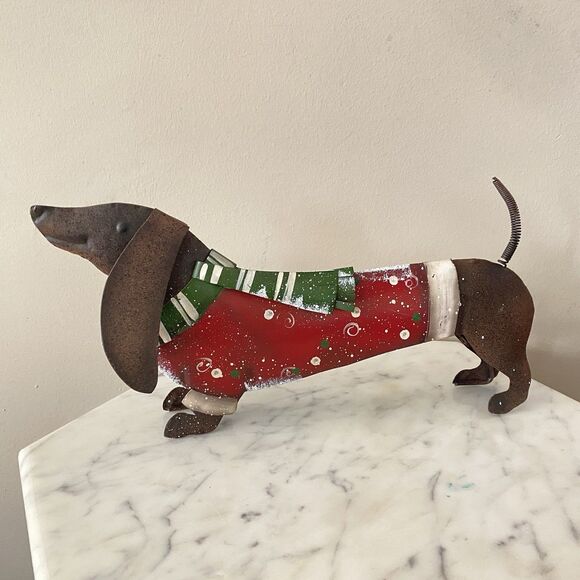 Christmas  Dachshund Weiner Dog Tin Holiday Sweater Spring Tail 13 1/2" Long - Picture 1 of 9
